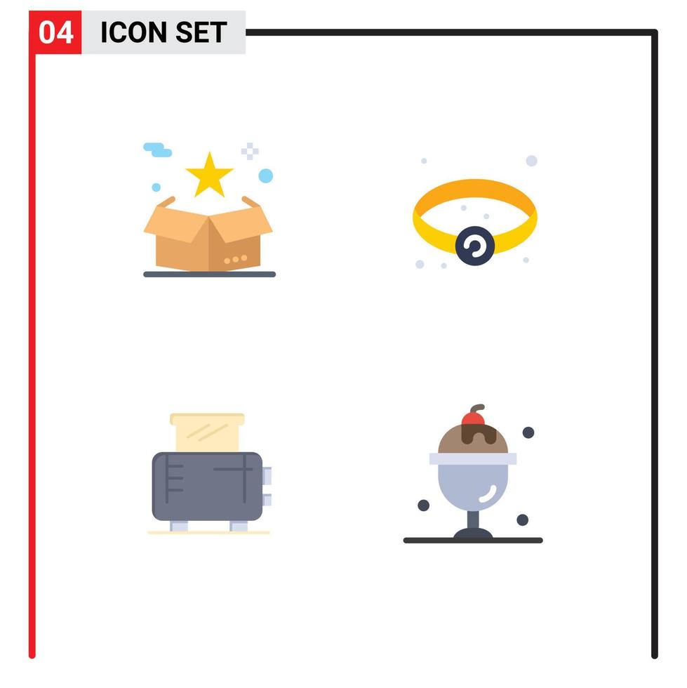 grupo de 4 ícones planos modernos definidos para elementos de design de vetores editáveis de pacote de joias de caixa para casa