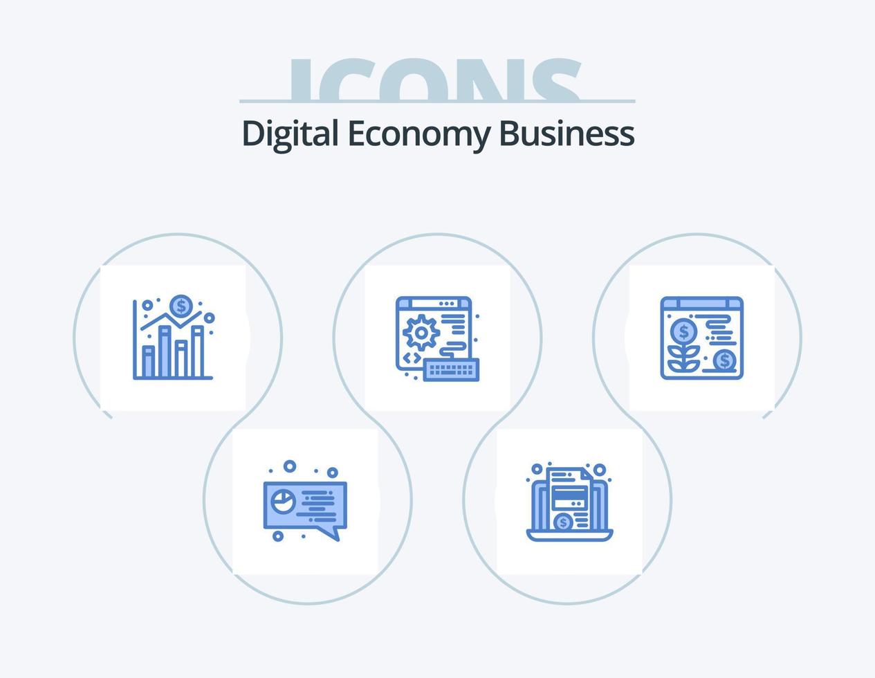 economia digital negócios ícone azul pack 5 design de ícones. plantar. rede. gráfico. engrenagem. rede vetor