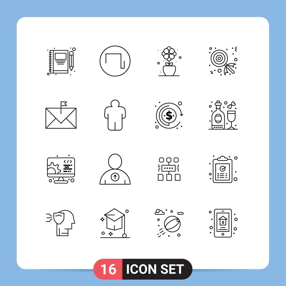 16 ícones criativos sinais e símbolos modernos de comunicação por e-mail flor pirulito doces elementos de design vetoriais editáveis vetor