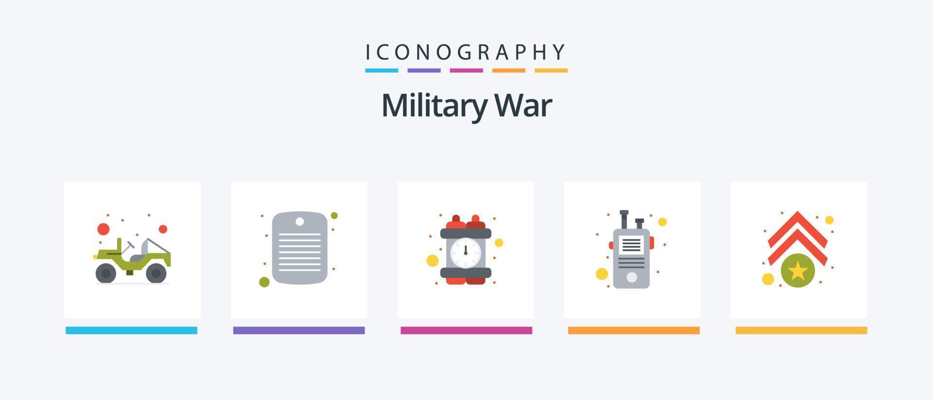pacote de ícones plano de guerra militar 5, incluindo exército. walkie. crime. falante. comunicação. design de ícones criativos vetor