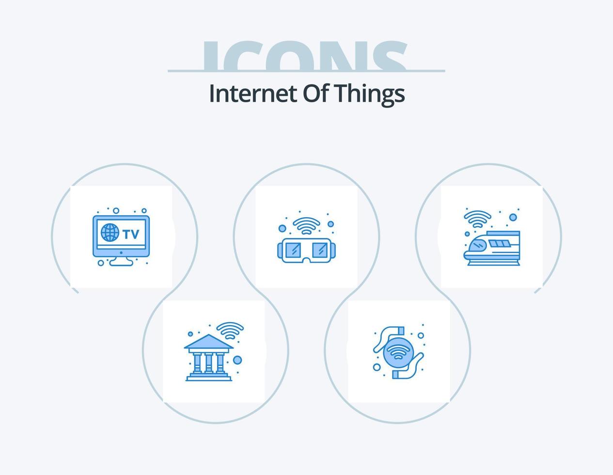 internet das coisas ícone azul pack 5 design de ícone. público. inteligente. onda wi-fi. óculos. dispositivo vetor