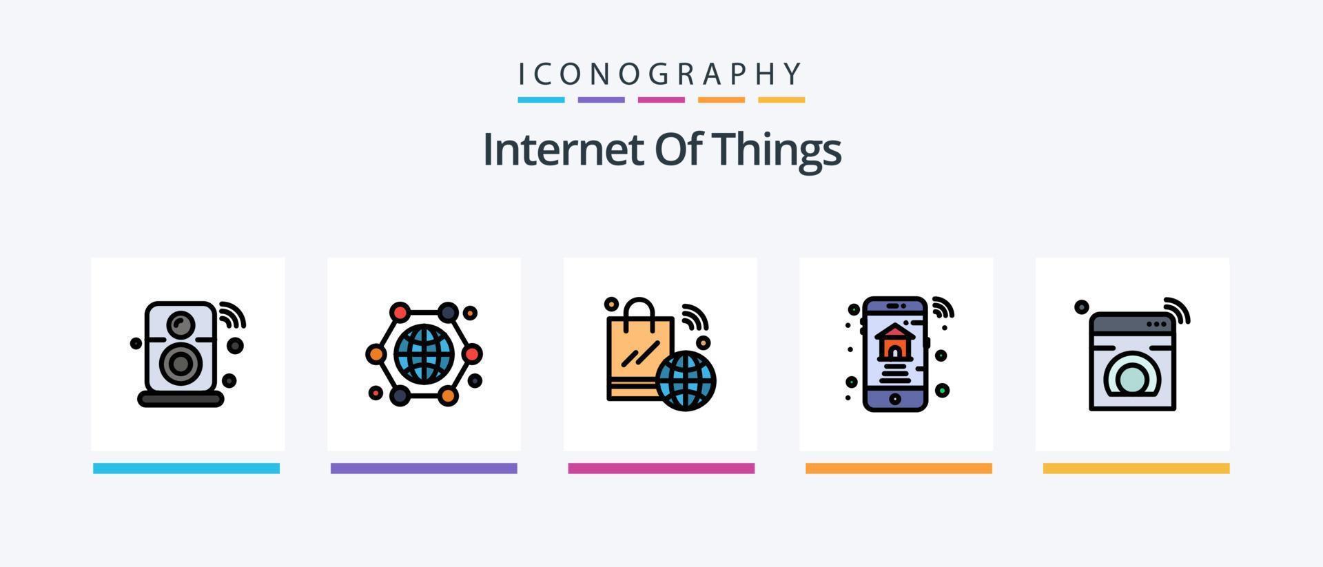 linha de internet das coisas cheia de 5 ícones, incluindo wi-fi. iot. Internet. Internet. Wi-fi. design de ícones criativos vetor