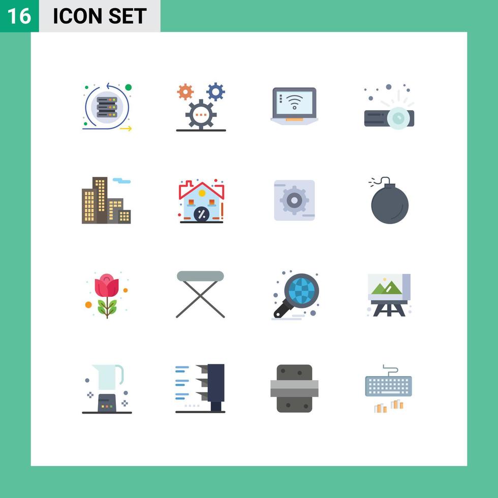 pacote de cores planas de 16 símbolos universais de idéias de apresentação de apartamento pacote editável de sinal de dispositivo de elementos de design de vetores criativos