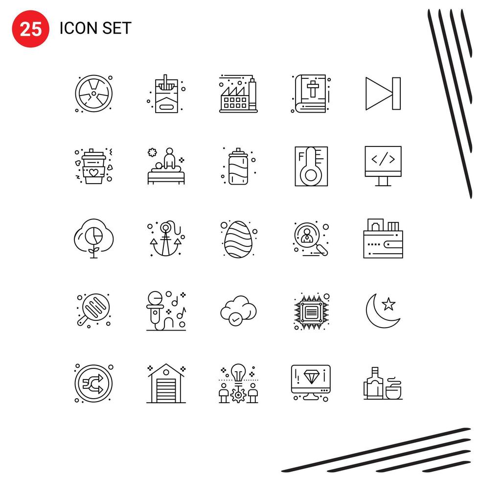 conjunto de pictogramas de 25 linhas simples de elementos de design de vetores editáveis do último livro digital de ação de graças