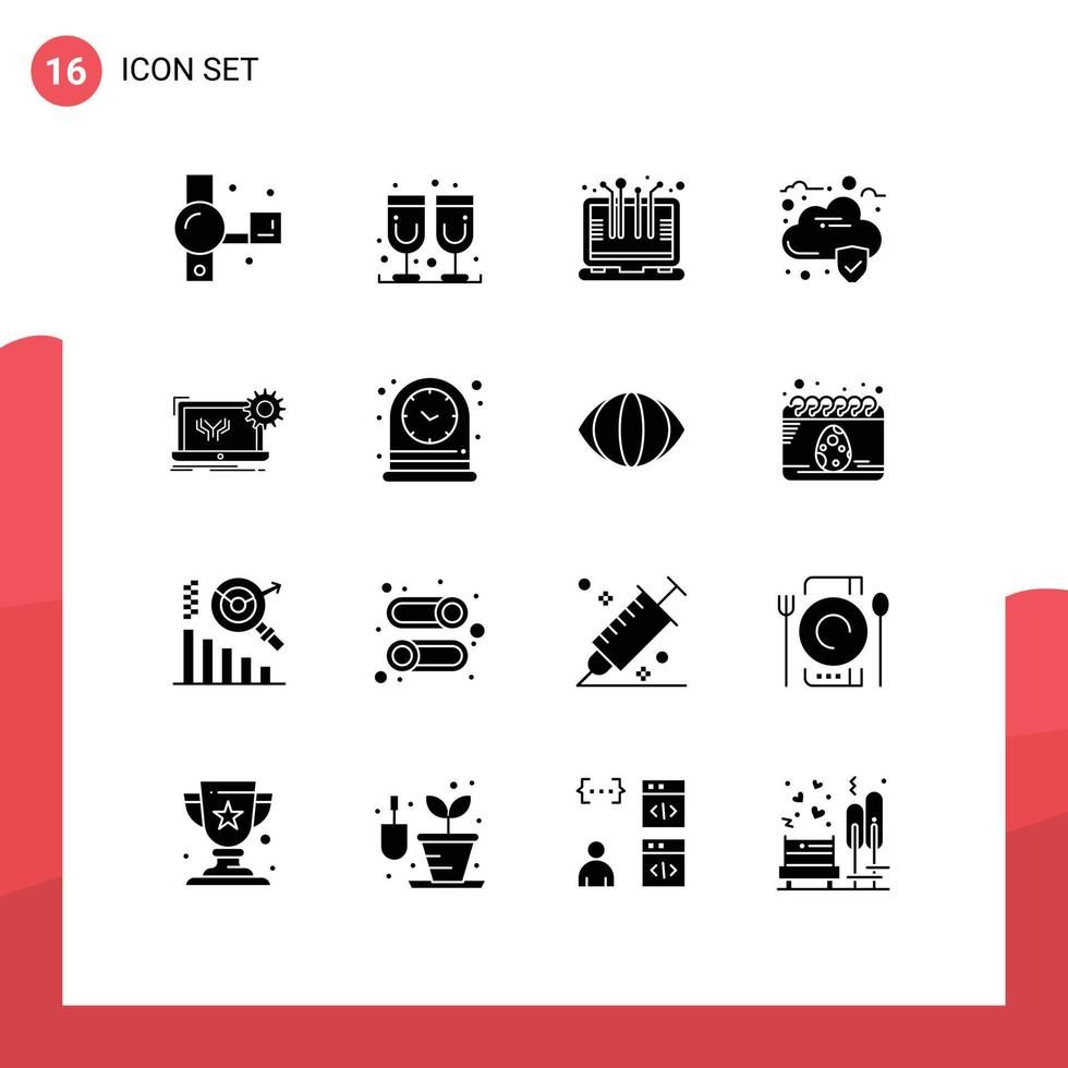 16 conceito de glifo sólido para sites móveis e aplicativos eletrônicos blueprint tecnologia inteligente segurança nuvem elementos de design vetoriais editáveis vetor