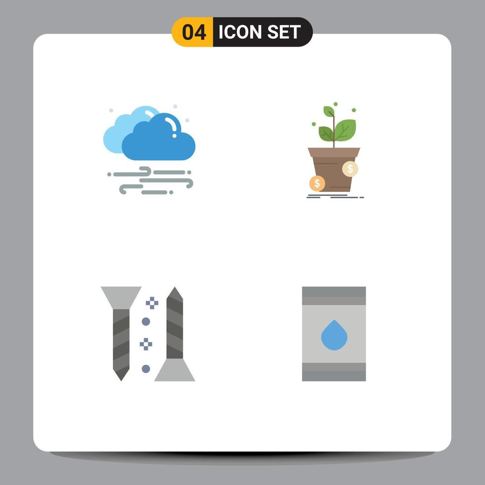 4 ícones planos de vetores temáticos e símbolos editáveis de elementos de design de vetores editáveis de pote de nuvem de construção de clima