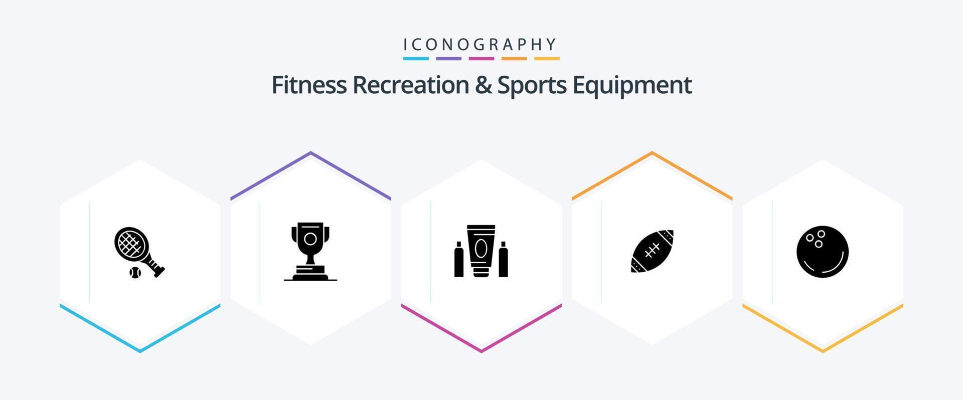 Recreação de fitness e equipamentos esportivos Pacote de ícones de 25 glifos, incluindo bola. nfl. esporte. futebol americano. americano vetor