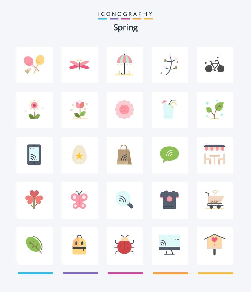pacote criativo de ícones planos da primavera 25, como bicicleta. plantar. primavera. folha. primavera vetor