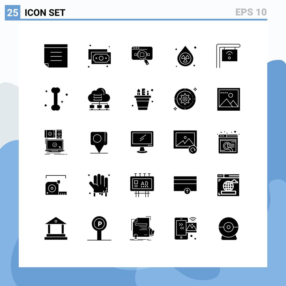 pacote de ícones de vetores de ações de 25 sinais e símbolos de linha para ambiente de dados de poluição da internet elementos de design de vetores editáveis limpos