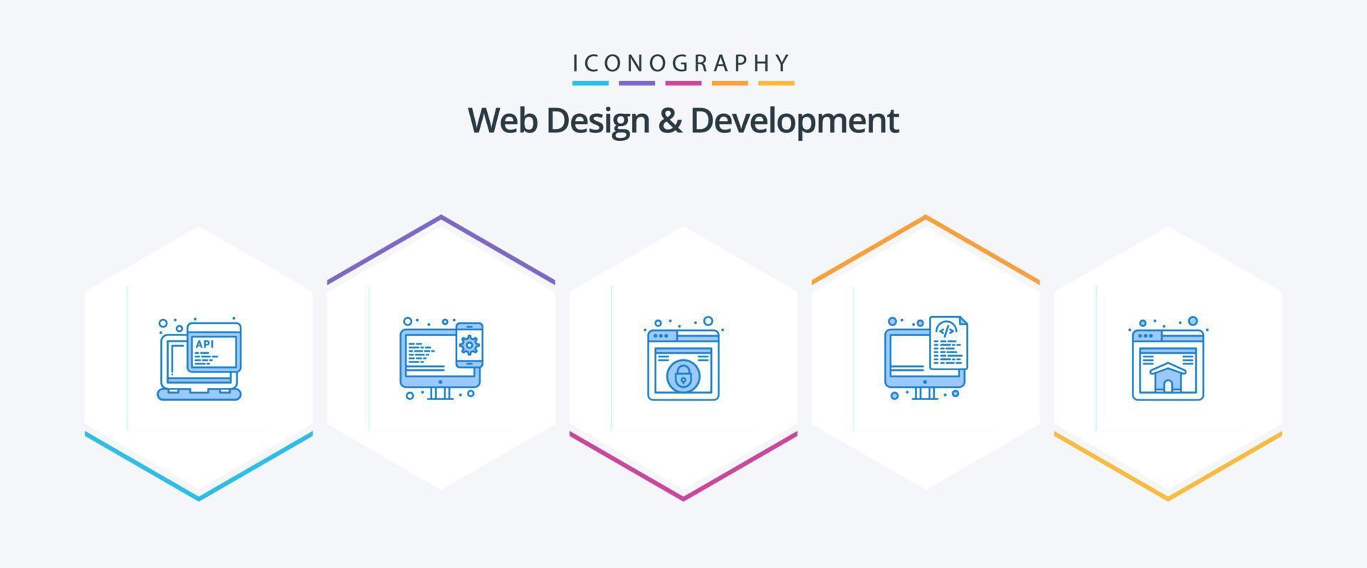 web design e desenvolvimento 25 pacote de ícones azuis, incluindo página. arquivos. Projeto. programação. codificação vetor