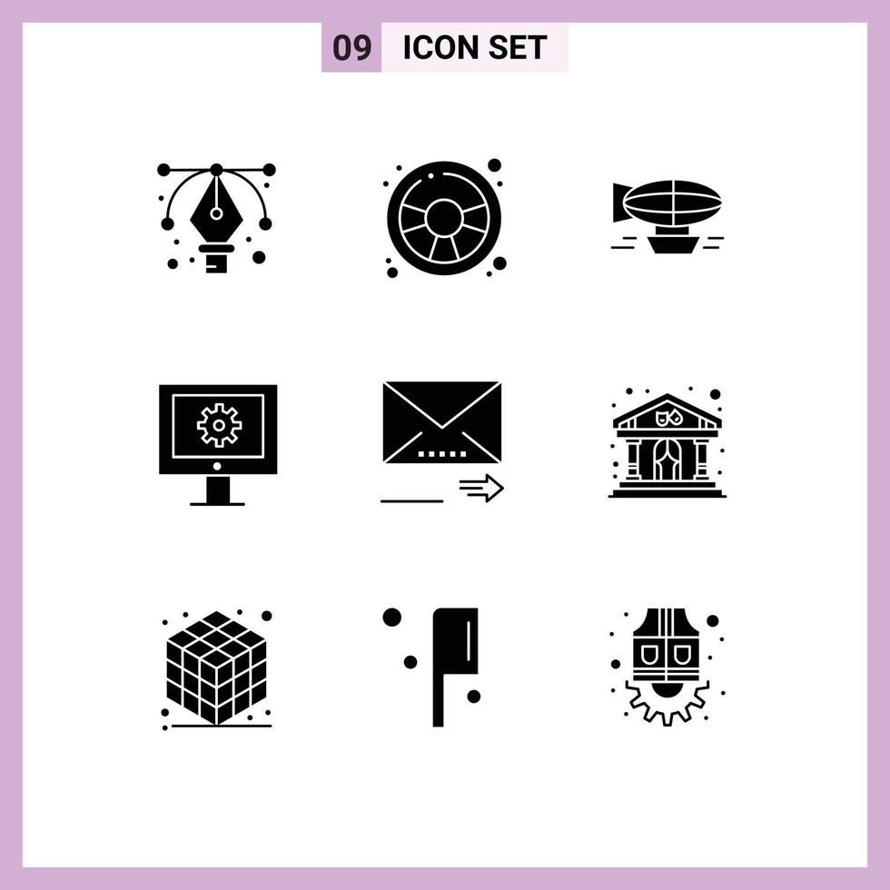 9 ícones criativos sinais modernos e símbolos de suporte técnico de e-mail ballon assistência técnica viagens elementos de design de vetores editáveis