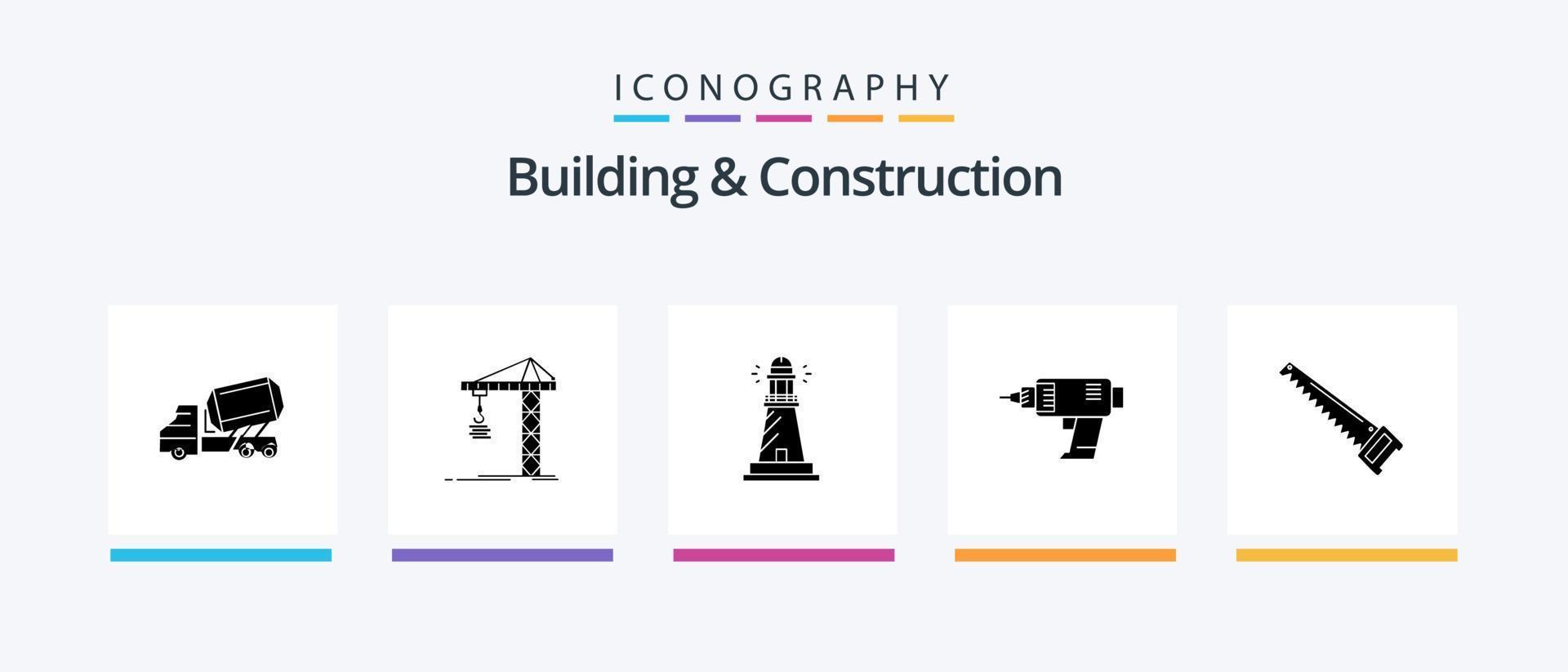 pacote de ícones de construção e glifo 5, incluindo máquina. furar. construindo. oceano. claro. design de ícones criativos vetor