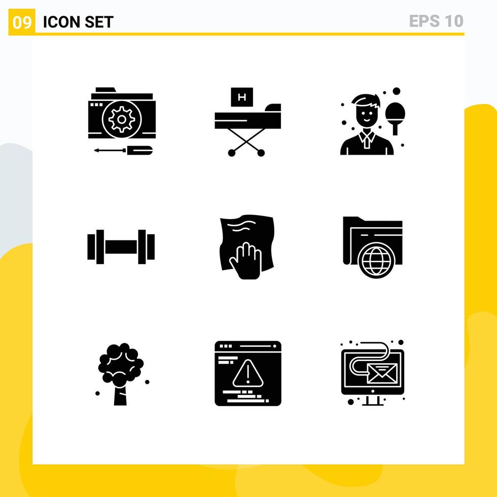 pacote de ícones de vetores de estoque de 9 sinais e símbolos de linha para limpar halteres de elementos de design de vetores editáveis de homem de raquete