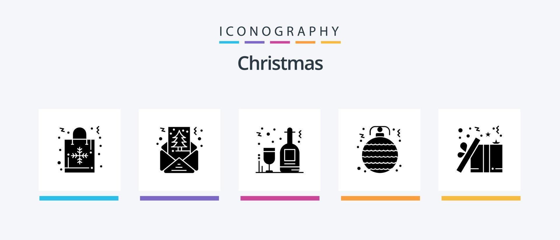 pacote de ícones do glifo de natal 5, incluindo caixa. ornamento. álcool. Natal. bola. design de ícones criativos vetor