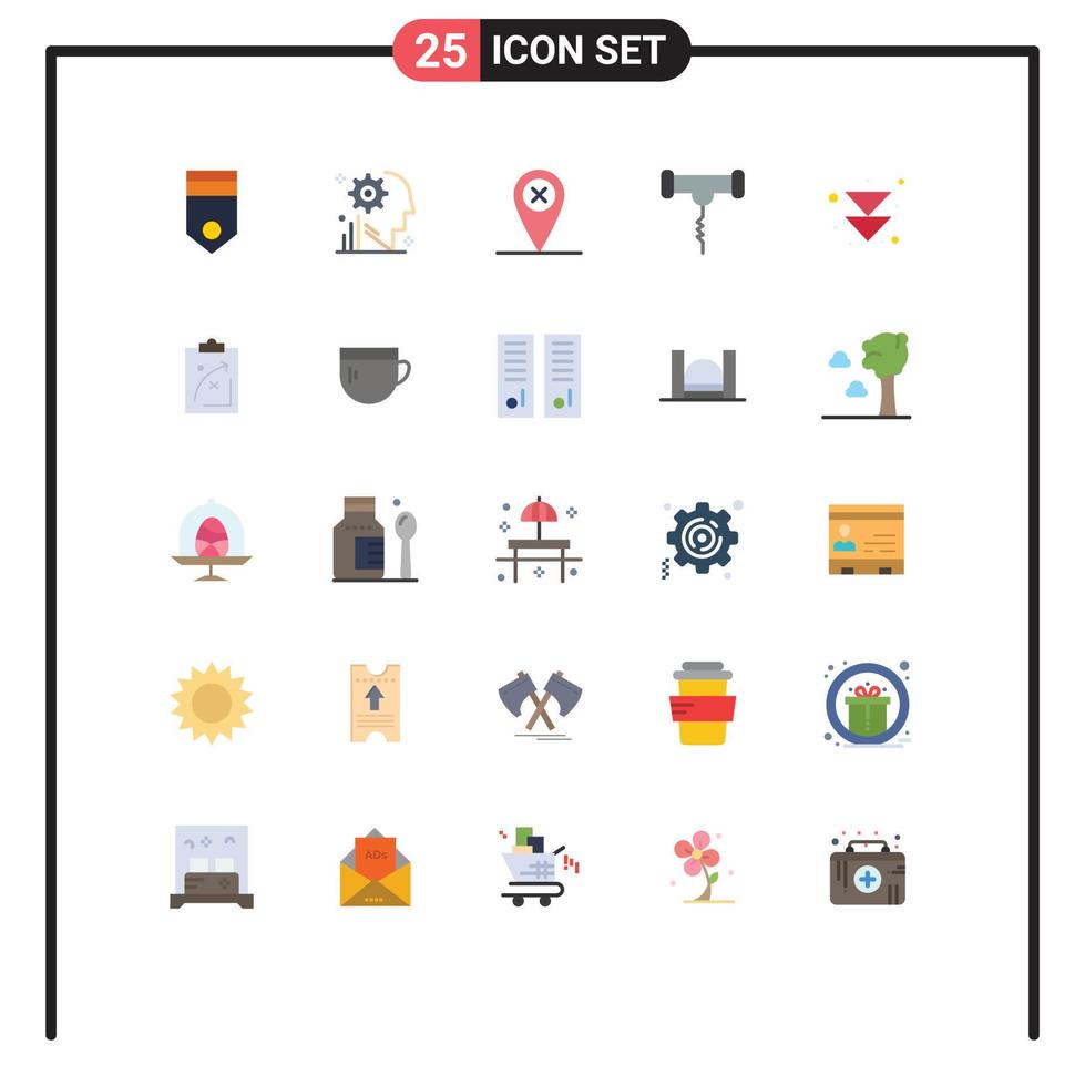 conjunto de cores planas de interface móvel de 25 pictogramas de seta refeição engrenagem localização de alimentos elementos de design vetorial editáveis vetor