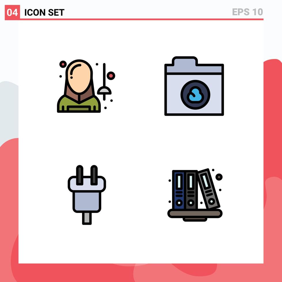 4 ícones criativos, sinais e símbolos modernos de conectores de esgrima, pasta de homem, elementos de design de vetores elétricos editáveis