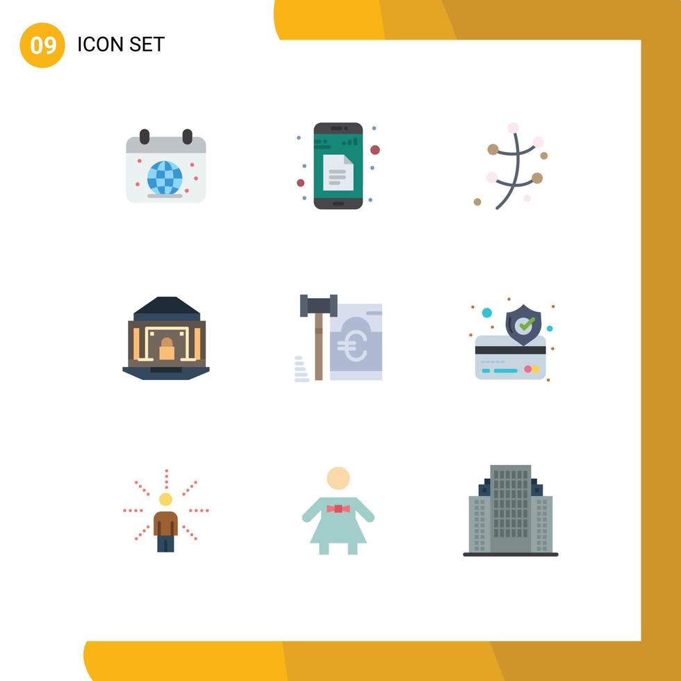pacote de linha vetorial editável de 9 cores planas simples de segurança de aplicativo de internet bancário primavera elementos de design vetorial editável vetor