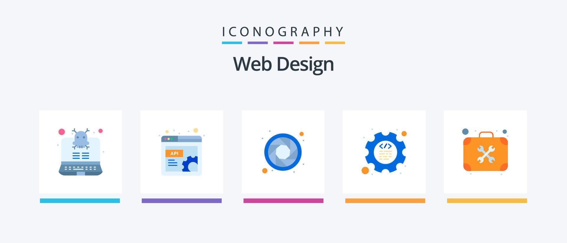 web design flat 5 icon pack incluindo ferramentas. reparar. roda de cores. caso. engrenagem. design de ícones criativos vetor