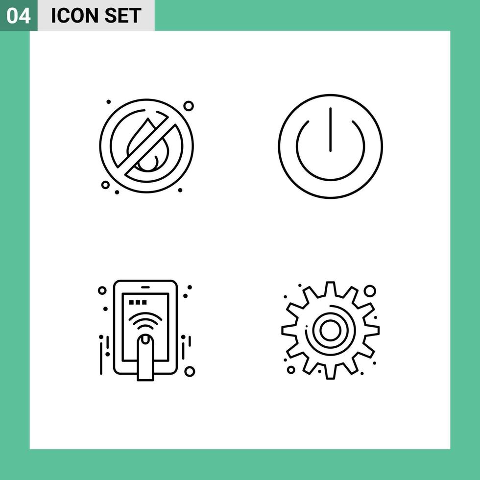 conjunto de pictogramas de 4 cores planas de linha preenchida simples de gadgets de botão de toque de mão sem fogo gesto elementos de design de vetores editáveis