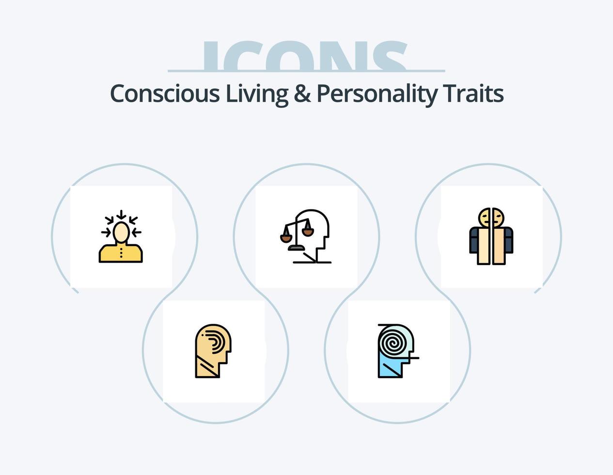 vida consciente e traços de personalidade cheios de ícones pack 5 design de ícones. mente. família. integridade. pessoa. humano vetor