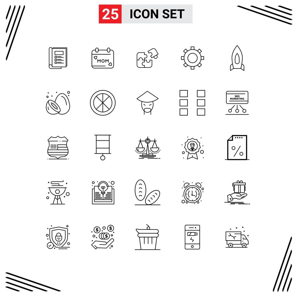 conjunto de 25 sinais de símbolos de ícones de interface do usuário modernos para quebra-cabeça de engrenagem de foguete peças de peças de design de vetores editáveis