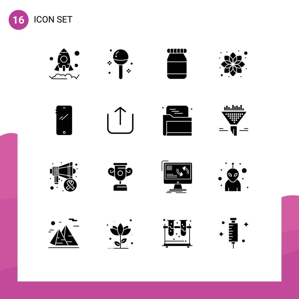pacote de 16 glifos sólidos criativos de elementos de design de vetores editáveis cosméticos para telefone inteligente android