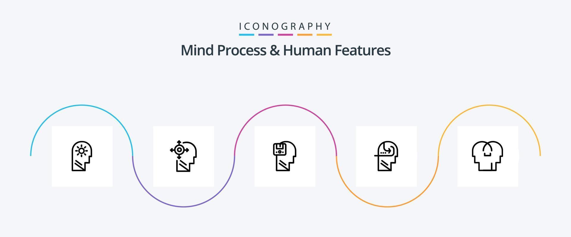 processo mental e pacote de ícones de linha 5 de recursos humanos, incluindo usuário. Salve . transformar. memória. humano vetor