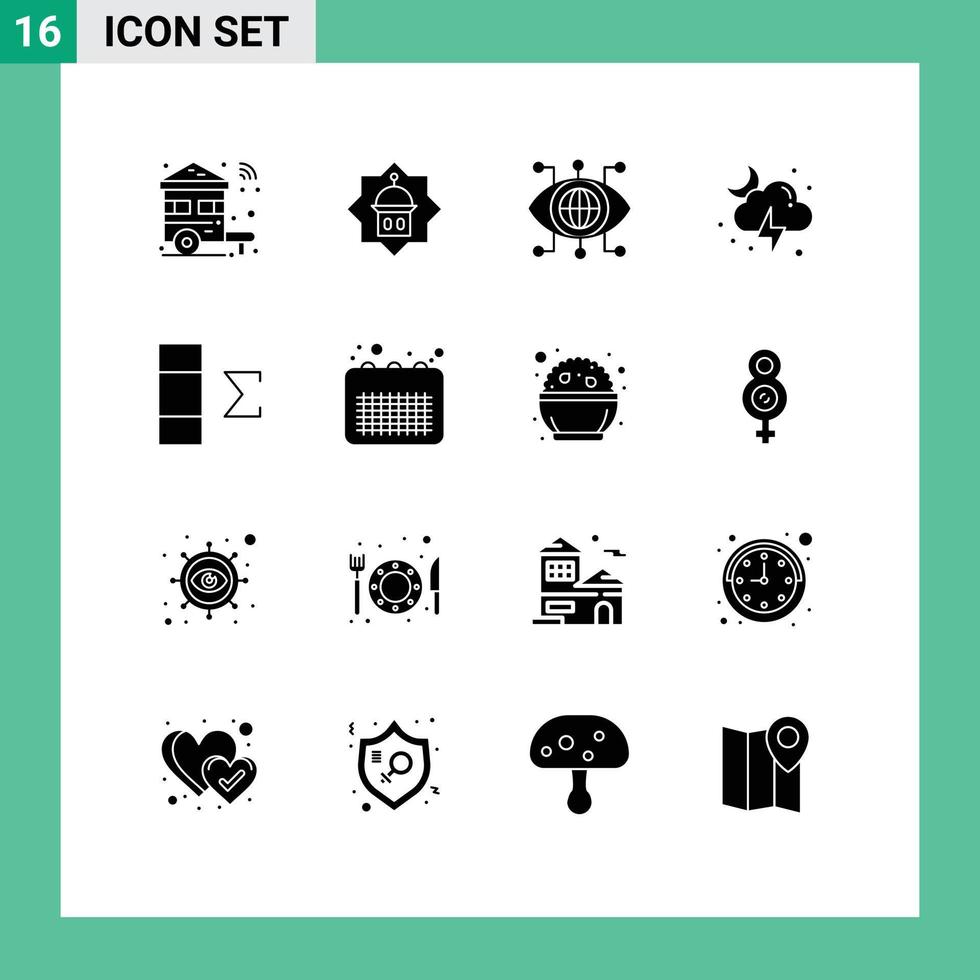 16 ícones criativos, sinais e símbolos modernos de relâmpagos de tempestade, tecnologia de nuvem do Islã, elementos de design de vetores editáveis