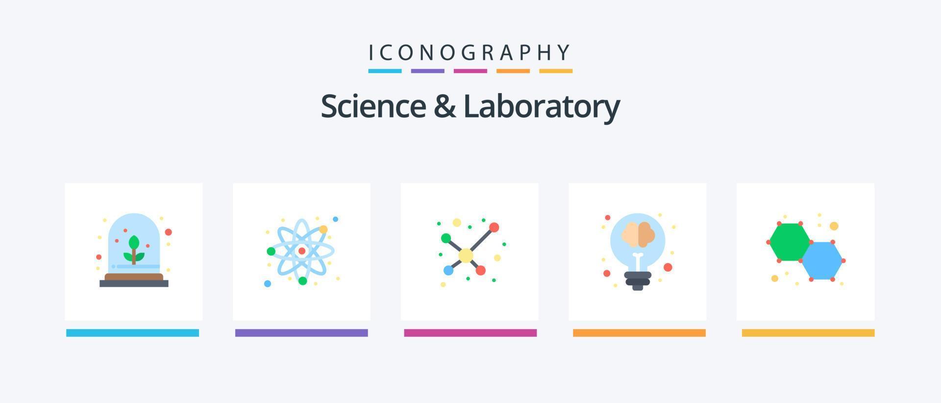 pacote de ícones de ciência plana 5, incluindo . química. Ciência. átomos. claro. design de ícones criativos vetor