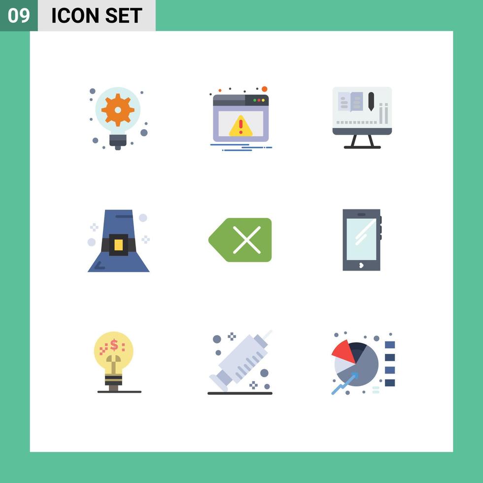 pacote de linha vetorial editável de 9 cores planas simples de excluir backspace monitor chapéu de ação de graças elementos de design vetorial editável vetor