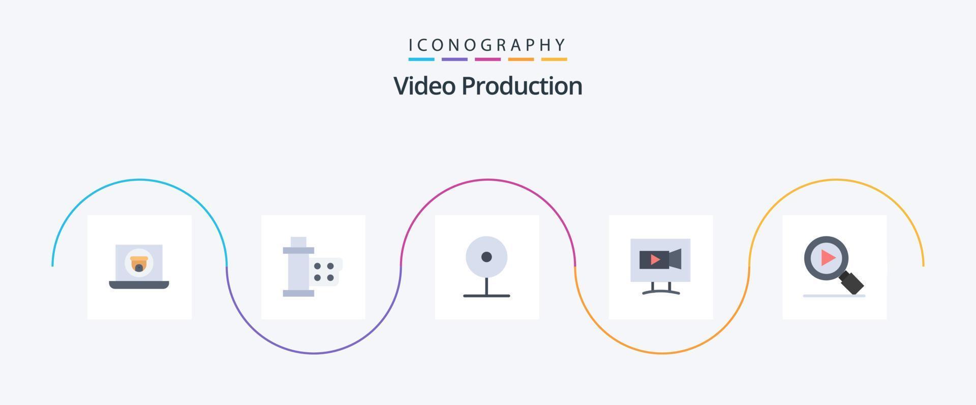 produção de vídeo flat 5 icon pack incluindo câmera. tela. carretel. monitor. Toque vetor