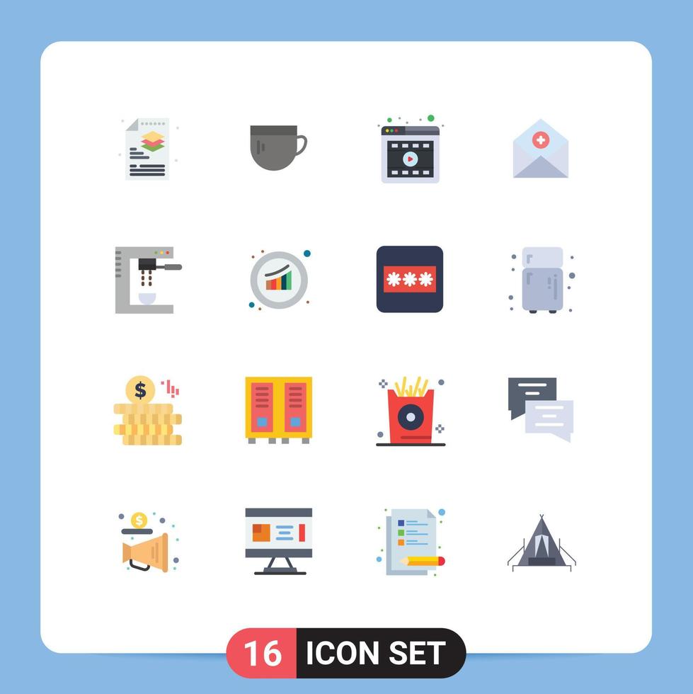 conjunto de pictogramas de 16 cores planas simples de correio de navegador de comunicação de correio adicionar pacote editável de elementos de design de vetores criativos