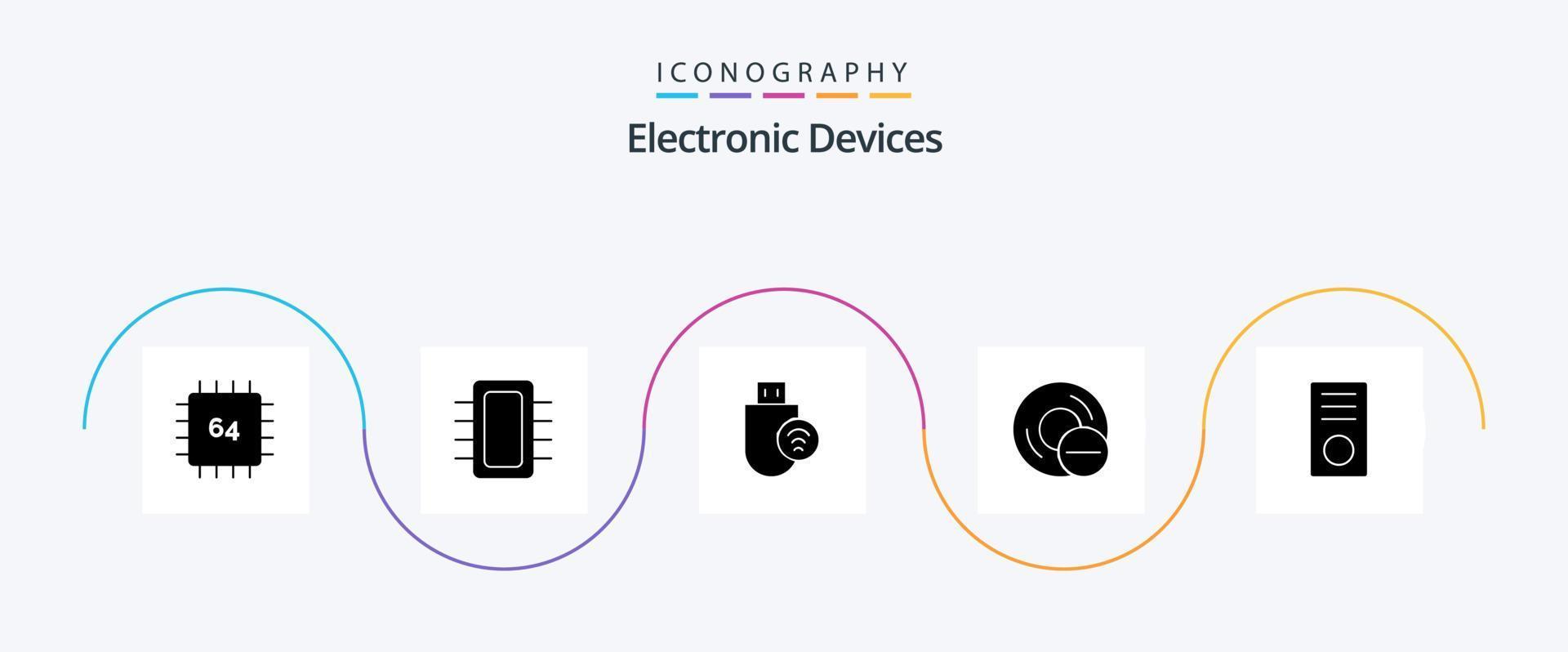 Dispositivos Glyph 5 Icon Pack incluindo disco. computadores. gadget. grudar. hardware vetor