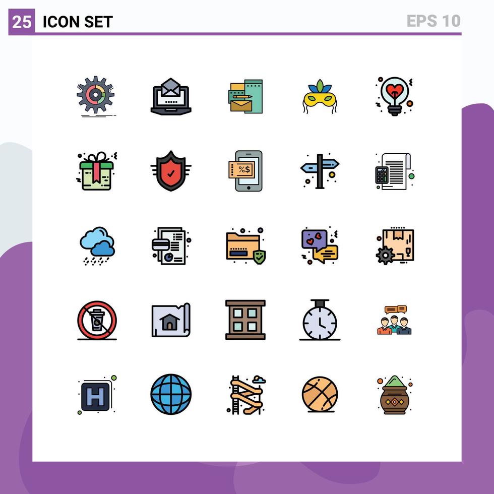 pacote de interface do usuário de 25 cores planas de linha preenchida básica de luz veneziana elementos de design de vetores corporativos editáveis