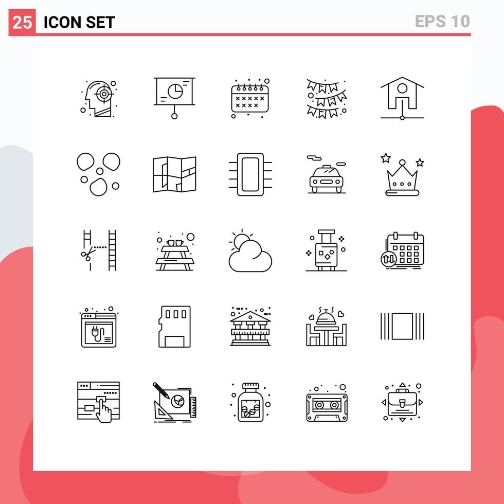 conjunto de 25 sinais de símbolos de ícones de interface do usuário modernos para festa de trabalho em equipe de fita de casa inteligente celebrar elementos de design de vetores editáveis
