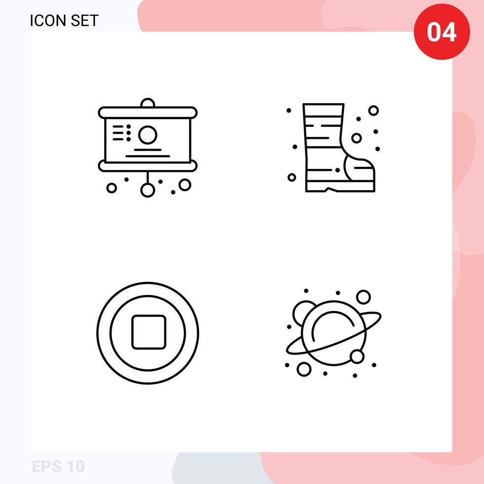 conjunto de 4 sinais de símbolos de ícones de interface do usuário modernos para placa de parada apresentação escola de segurança elementos de design de vetores editáveis