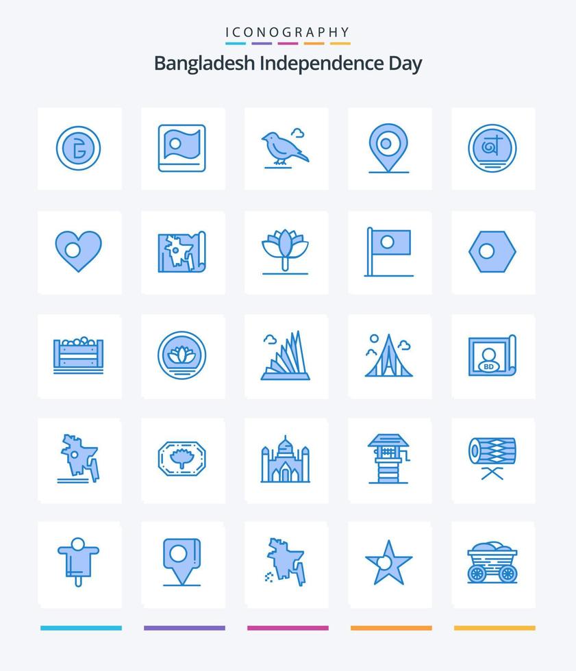 pacote criativo de ícones azuis do dia 25 da independência de bangladesh, como bangladesh. bangladash. Bangla. mapa. pardal vetor