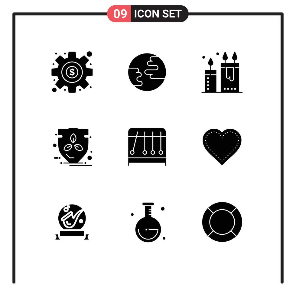 9 ícones criativos, sinais modernos e símbolos da ciência, física, cosméticos, escudo, elementos de design de vetores editáveis de energia