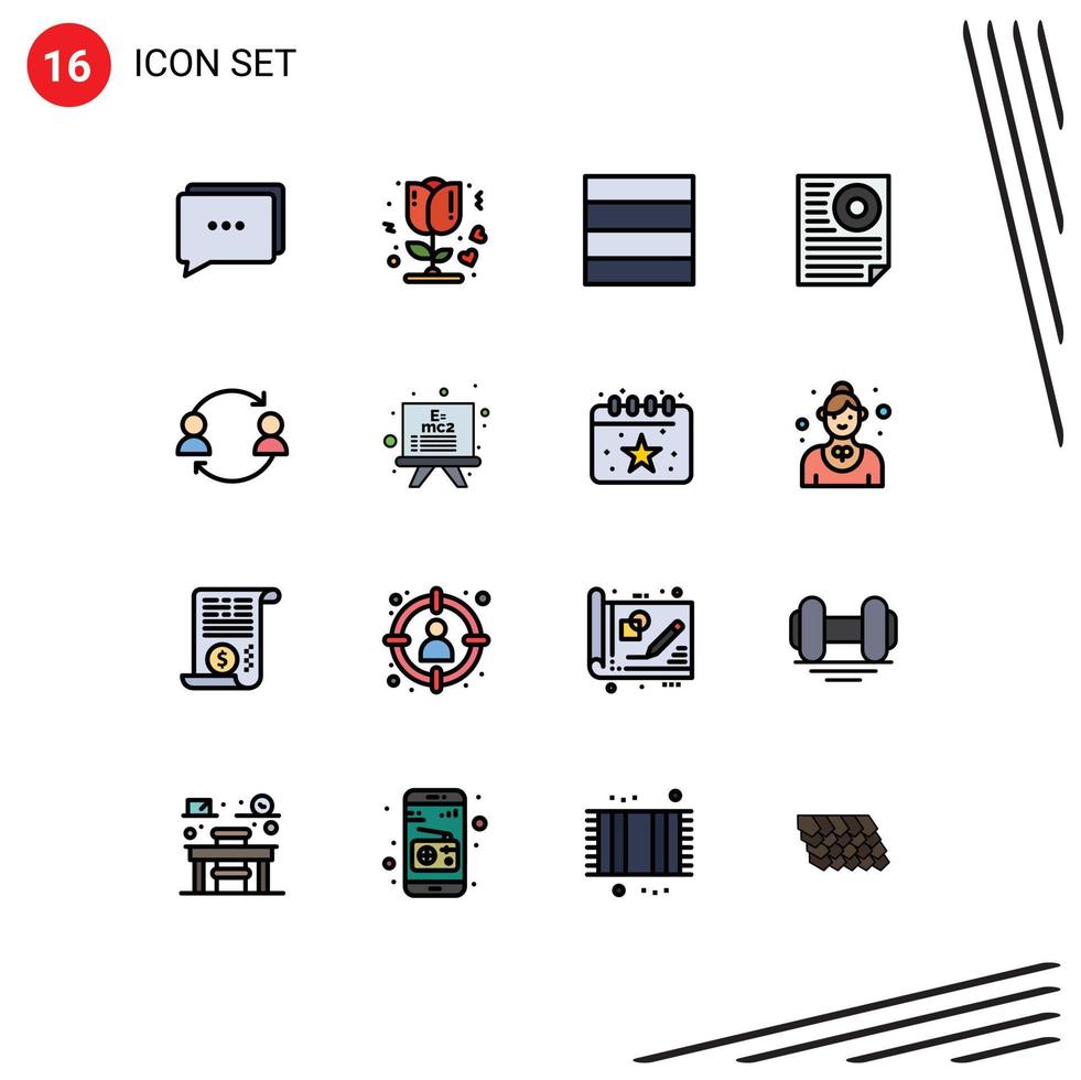 pacote de 16 sinais e símbolos de linhas preenchidas de cores planas modernas para mídia de impressão na web, como transferência de funcionários wireframe página de avatar editável elementos de design de vetor criativo
