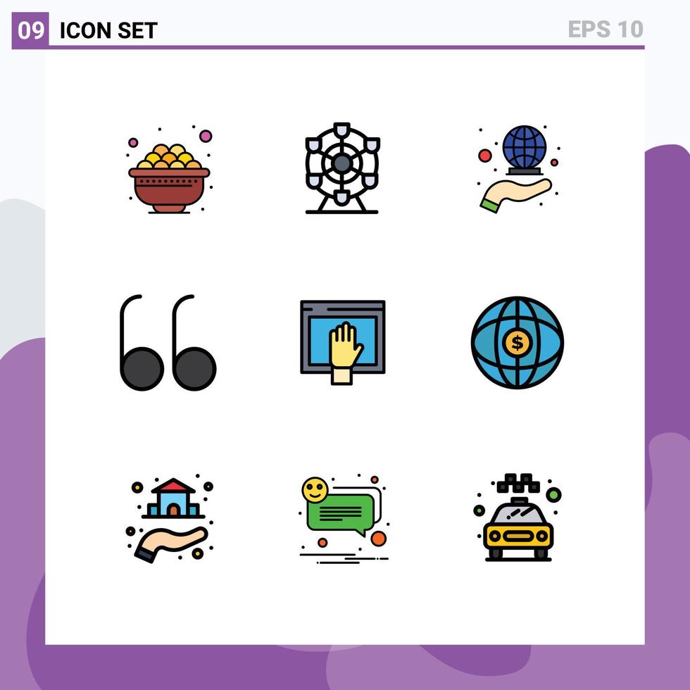 conjunto de pictogramas de 9 cores planas de linhas preenchidas simples de citações de conteúdo global gratuitas abertas elementos de design vetorial editáveis vetor