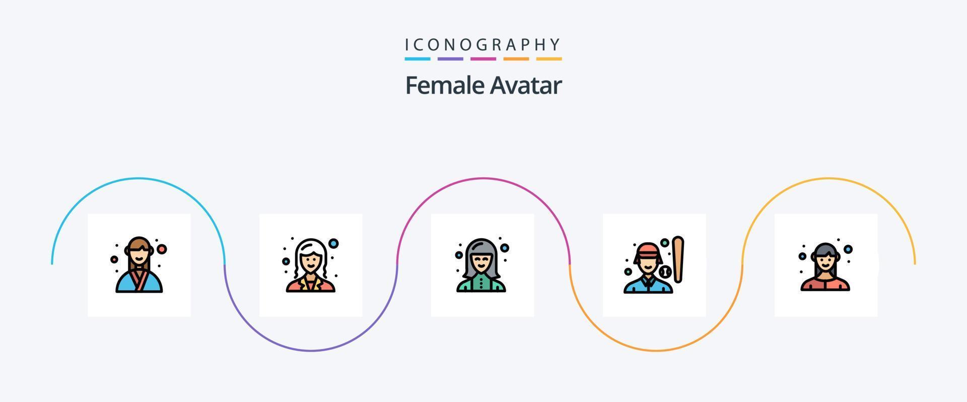 linha de avatar feminino cheia de pacote de 5 ícones planos, incluindo p. beisebol pág. senhora. beisebol. técnico vetor