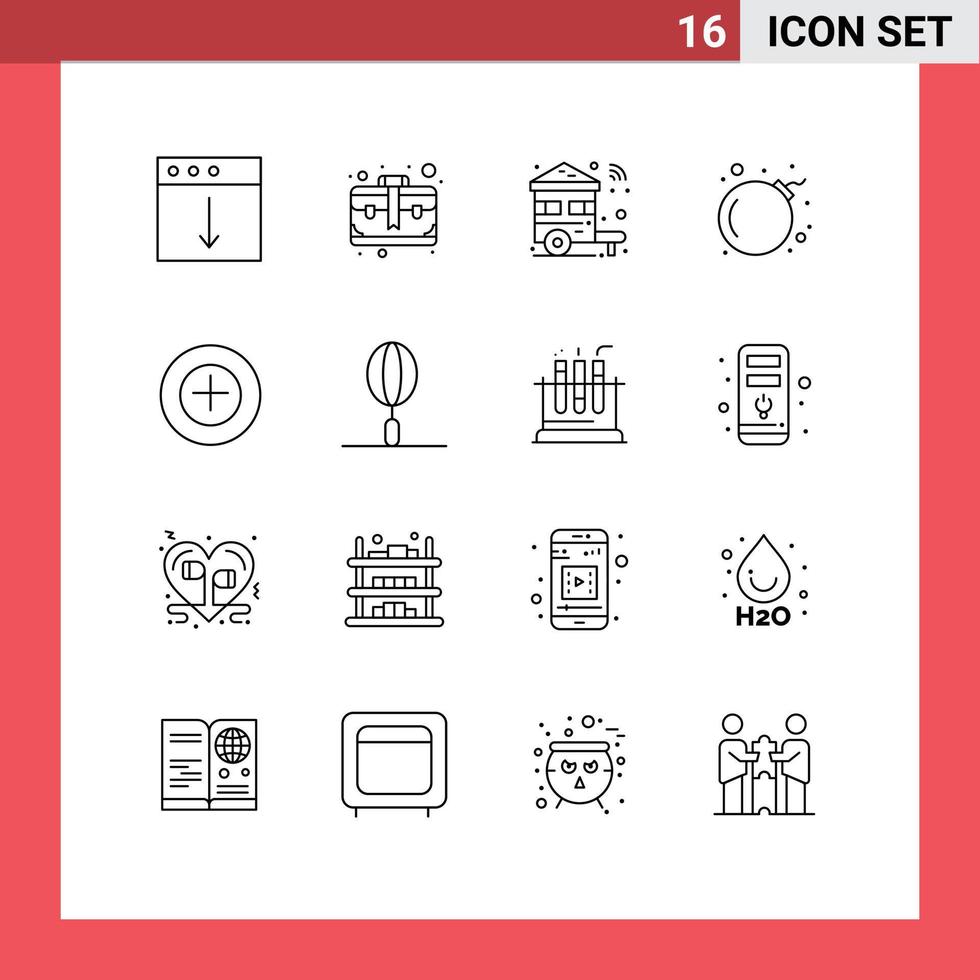 pacote de ícones de vetores de estoque de 16 sinais e símbolos de linha para mais elementos de design de vetor editável de carro de caveira em casa de vírus