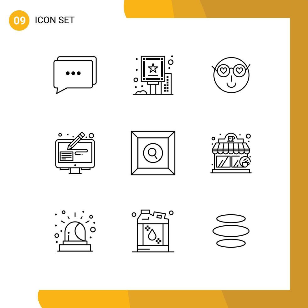conjunto de 9 contornos vetoriais na grade para ferramentas de design gráfico de emoji de caneta de produto elementos de design de vetores editáveis