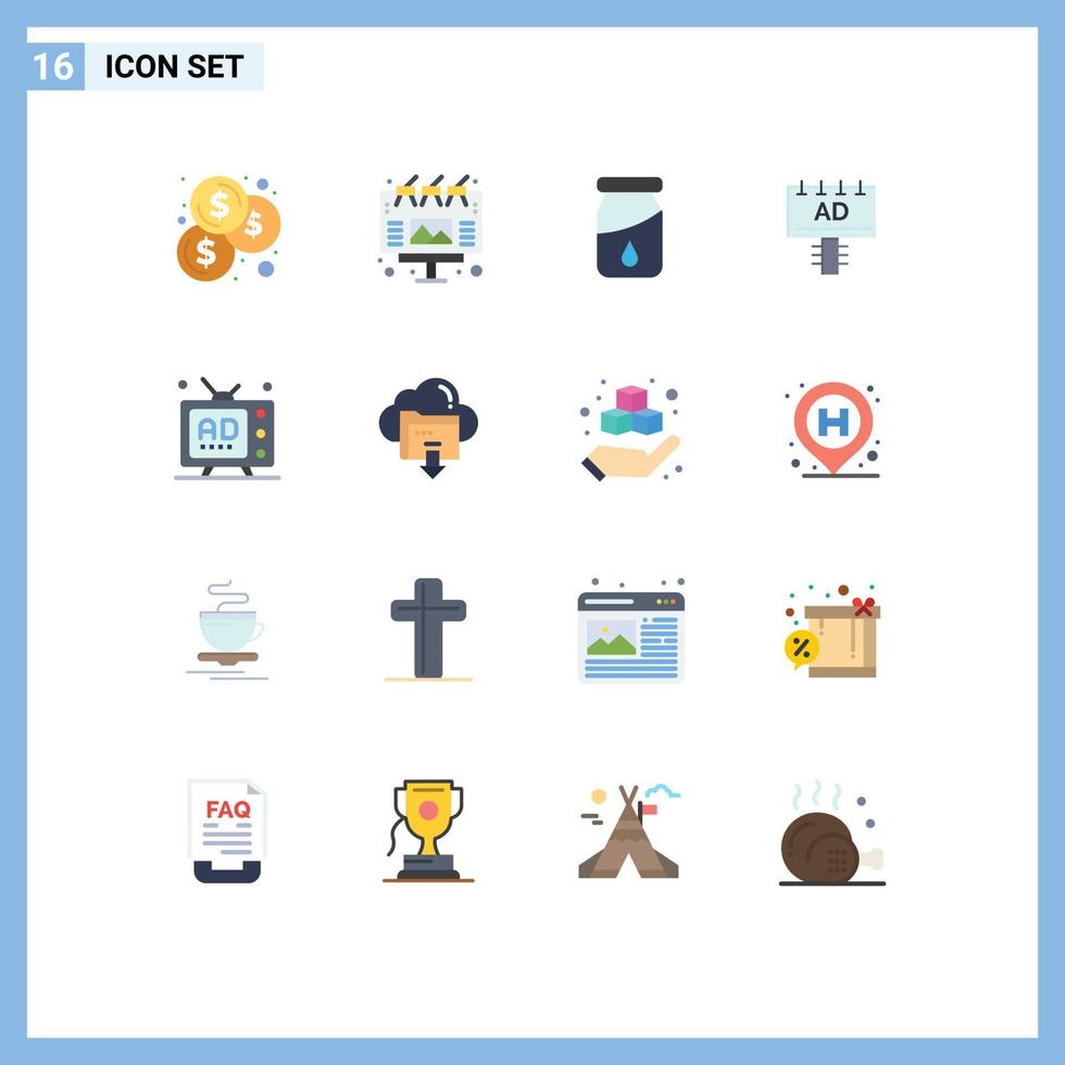 conjunto de 16 sinais de símbolos de ícones de interface do usuário modernos para marketing multimídia, anúncio de queda, pacote editável de publicidade de elementos de design de vetores criativos