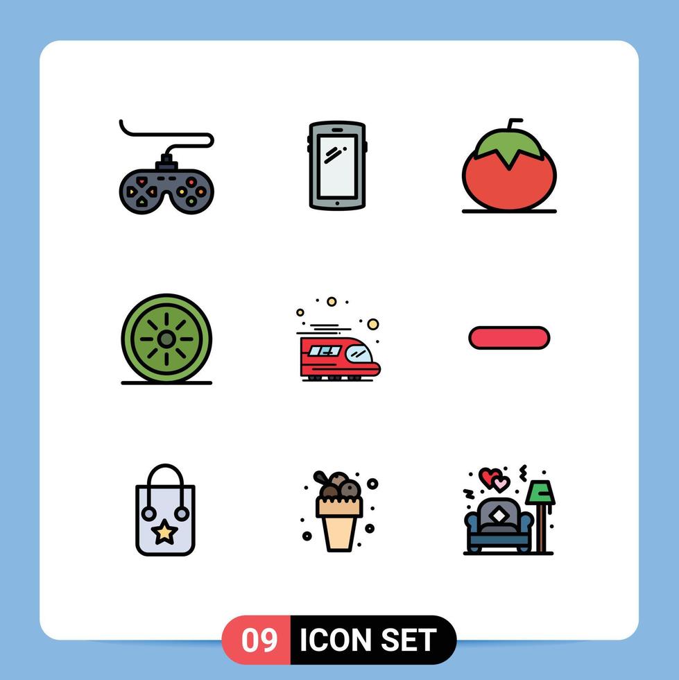 conjunto de 9 sinais de símbolos de ícones de interface do usuário modernos para frutas públicas iphone comida tomate elementos de design de vetores editáveis