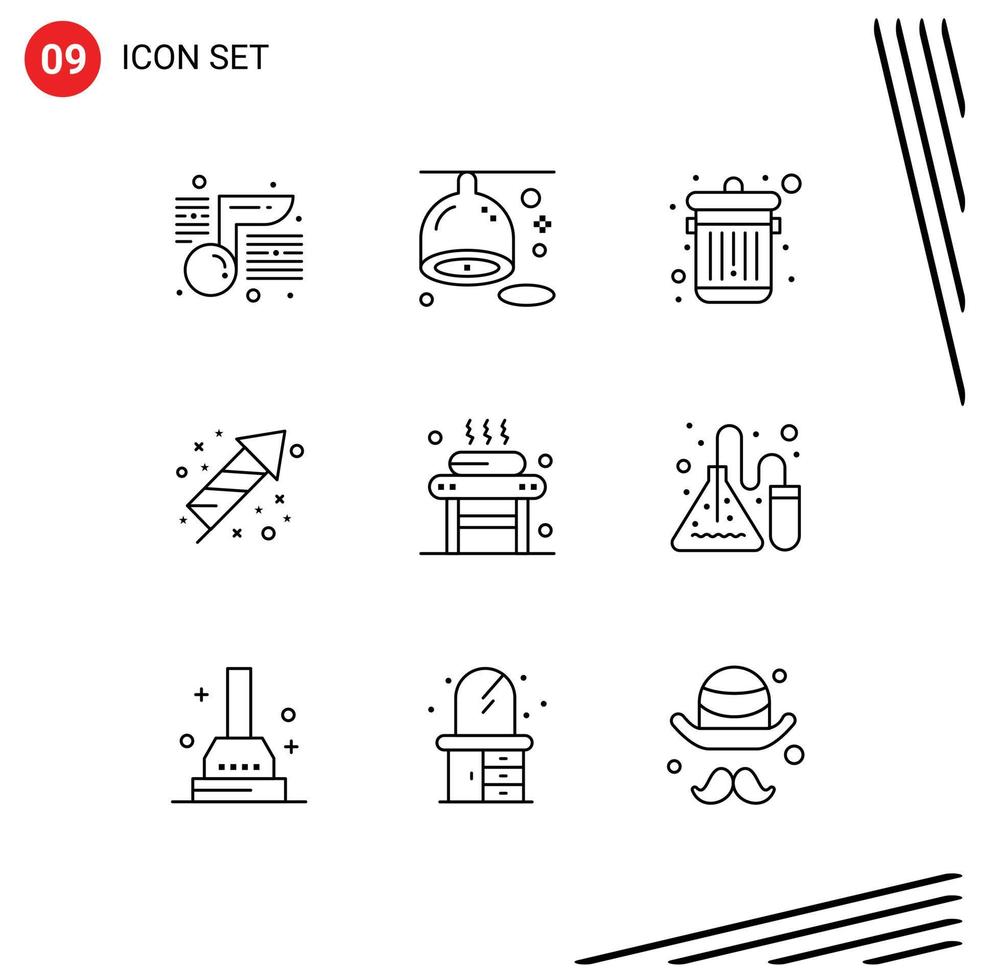 pacote de ícones vetoriais de estoque de 9 sinais e símbolos de linha para cama de relaxamento excluir festividade de férias elementos de design de vetores editáveis