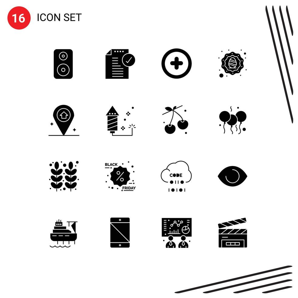 16 ícones criativos, sinais modernos e símbolos do mapa da casa, mídia, coroa de ovos, elementos de design vetoriais editáveis vetor