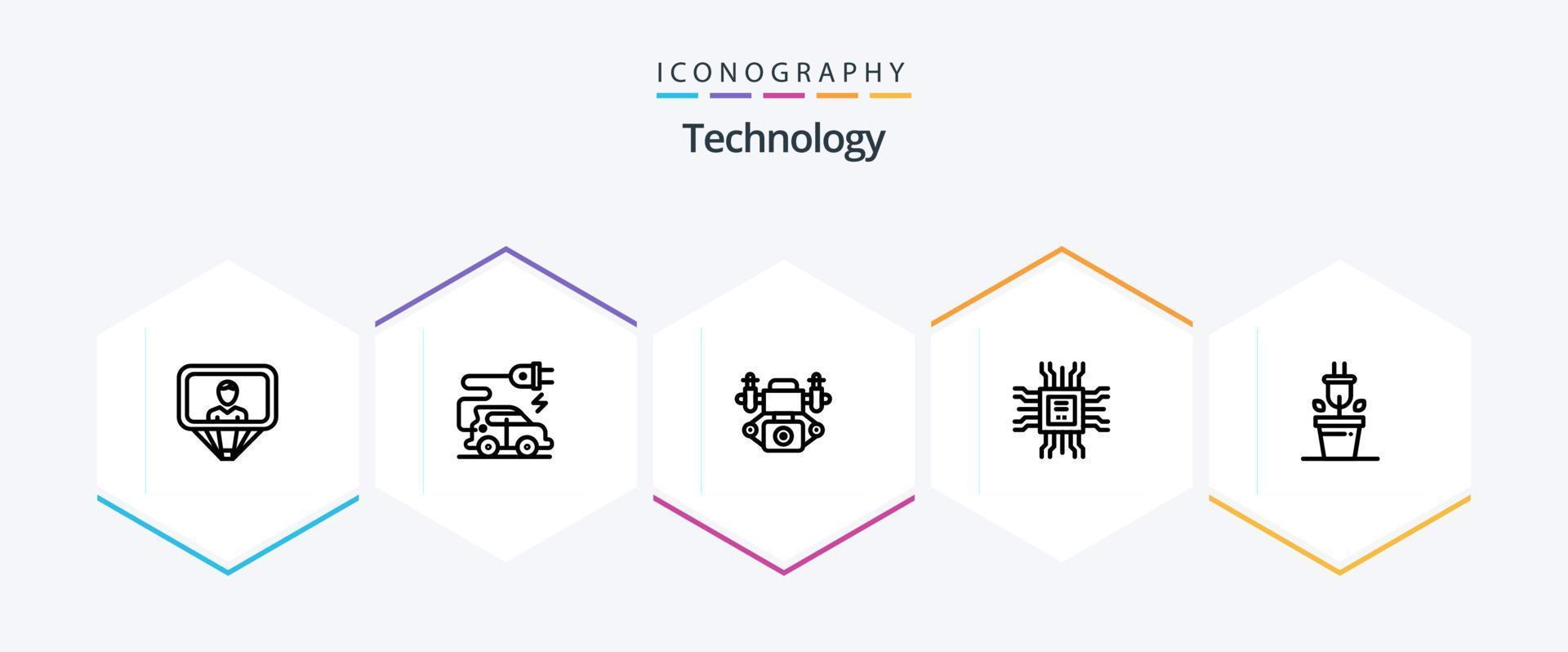 pacote de ícones de 25 linhas de tecnologia, incluindo . plantar. Câmera. plugue. Aprendendo vetor