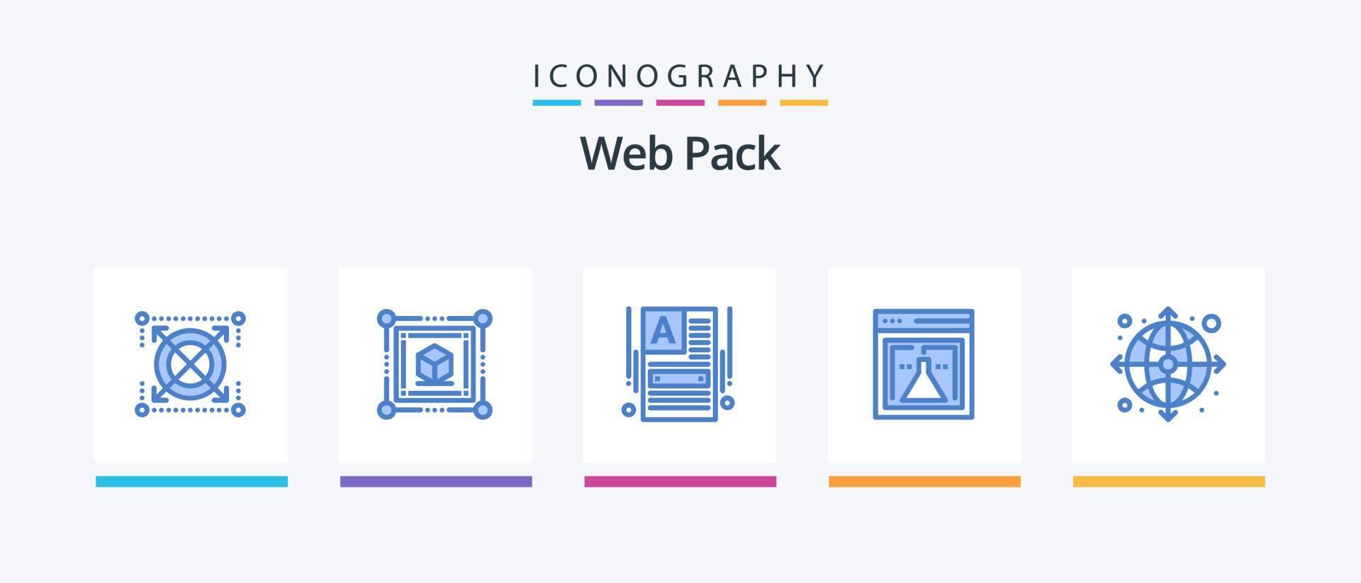 pacote de ícones azul 5 do pacote da web, incluindo globo. rede. fazer um site. pesquisa. frasco. design de ícones criativos vetor