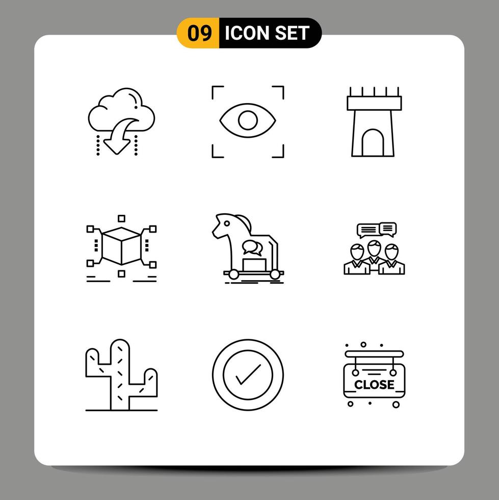 9 ícones criativos sinais modernos e símbolos de elementos de design de vetores editáveis de caixa de praia de cibercrime na internet